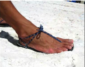 Raymond's Thong Barefoot Running Sandal tying style